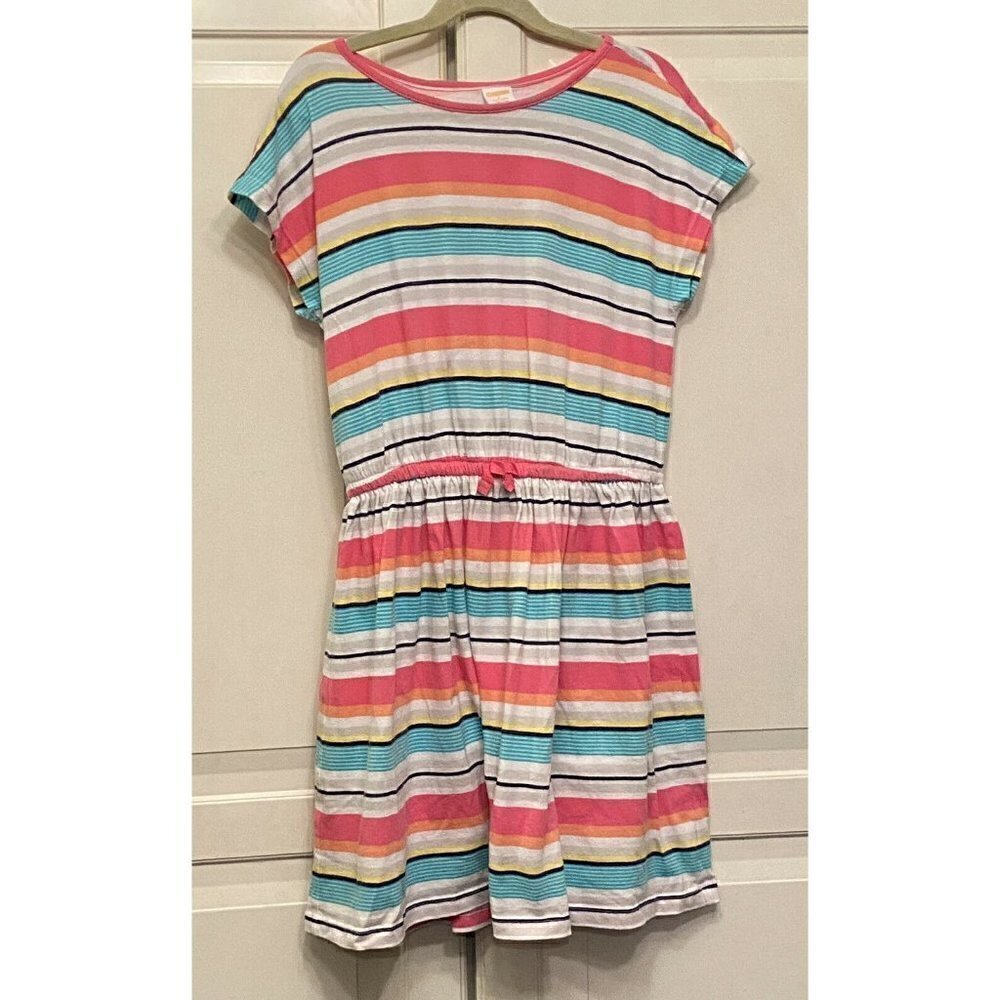 Gymboree Girl’s Lightweight Cotton Striped Dress Pink Green White Sz 10-12